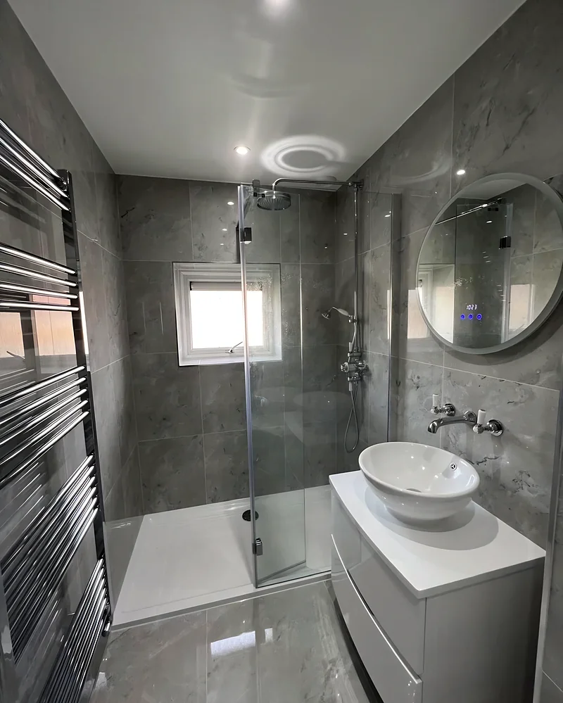 Walk-in shower and a countertop basin
