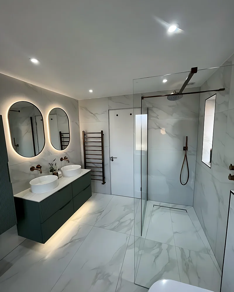 Vanity with lighting under the plinth